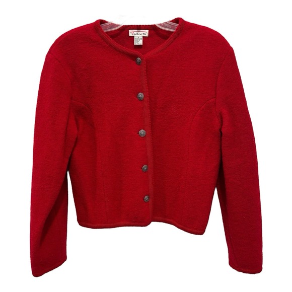 Talbots Sweater Womens 8 Red 100% Wool‎ Button Up Cardigan Holiday Christmas Vtg - Picture 1 of 9